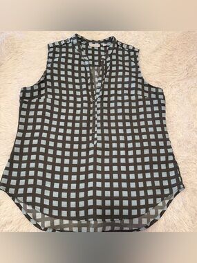 New York & Company Black and Light Blue Check-Print Sleeveless V-Neck Cami